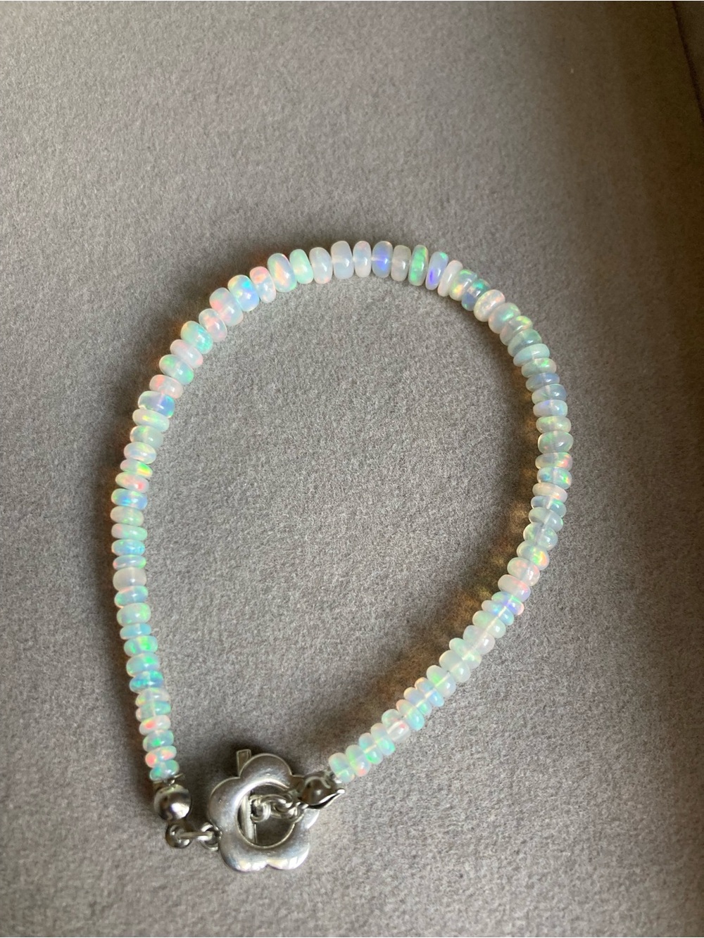 Natural Ethiopian Opal Bracelet | Multicolor Flash | Flower Toggle Clasp